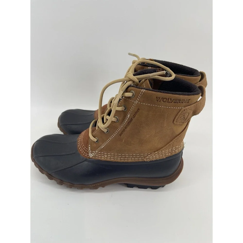 Wolverine Brown Leather Waterproof Zip Duck Work Boots Womens Rain 9.5 Rubber‎